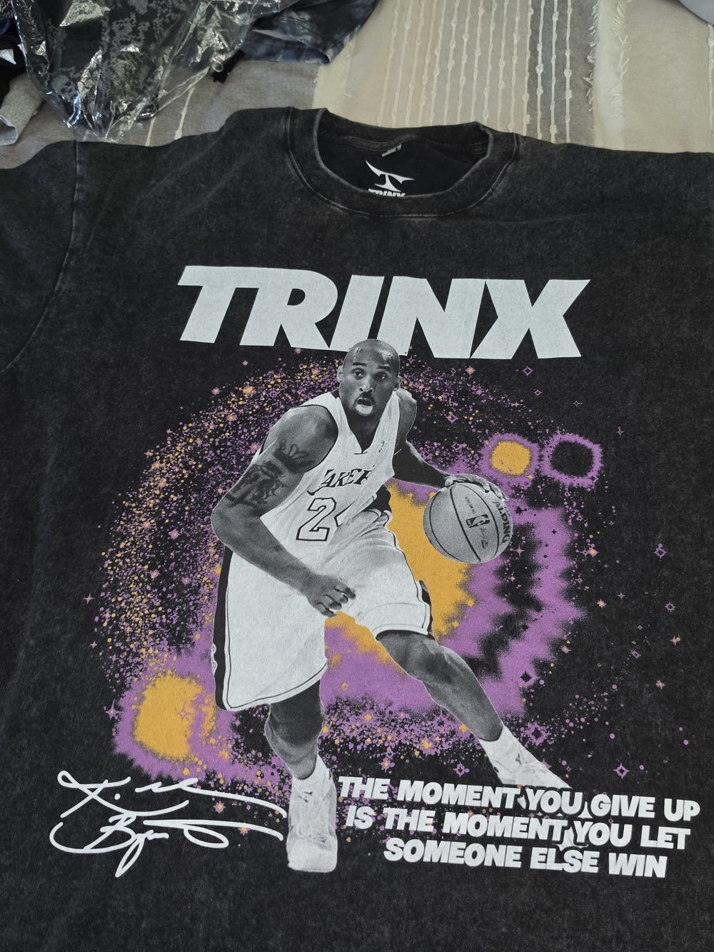 Men's Black Graphic Short Sleeve Tee with Purple & Gold Accents
